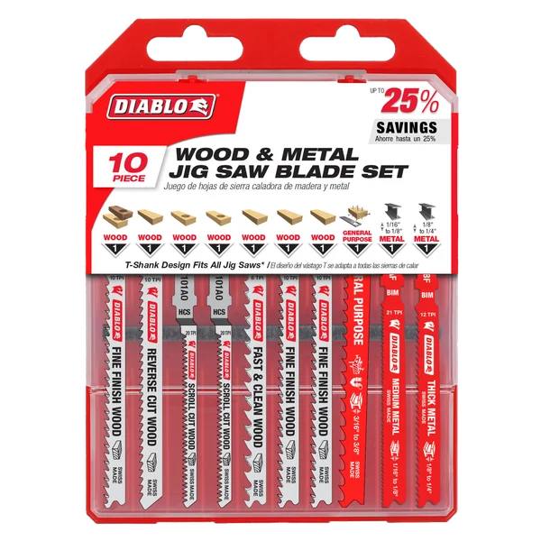 Jig Saw Blade Set for Wood & Metal T-Shank (10-Piece)