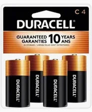 Coppertop C Alkaline Battery, 1.5V DC, 4 Pack
