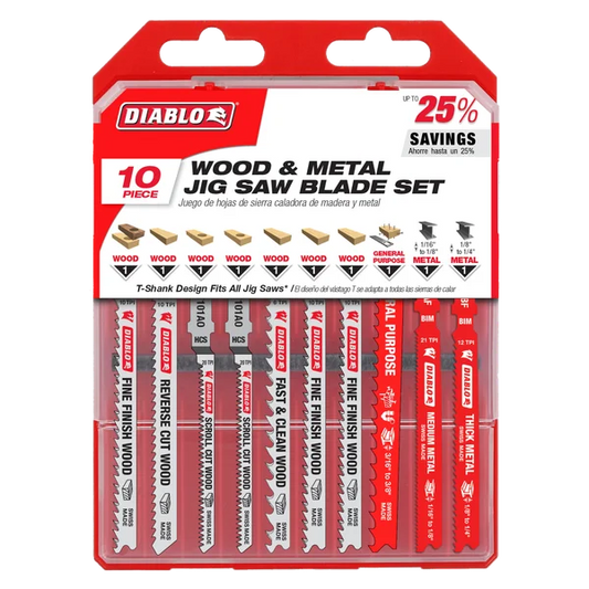 Jig Saw Blade Set for Wood & Metal T-Shank (10-Piece)